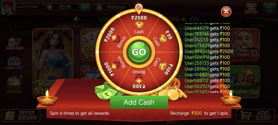 Namaste Teen Patti का Lucky Spin गेम स्क्रीन